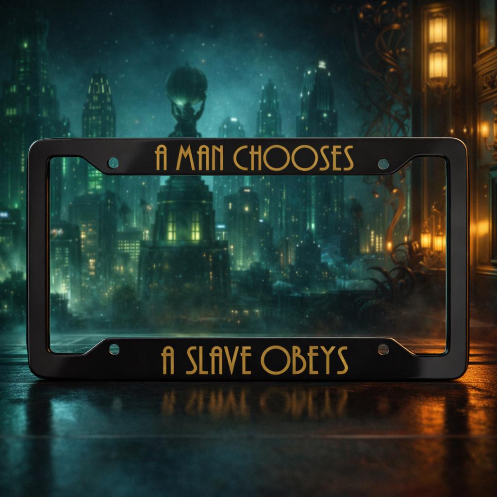 A Man Chooses License Plate Frame